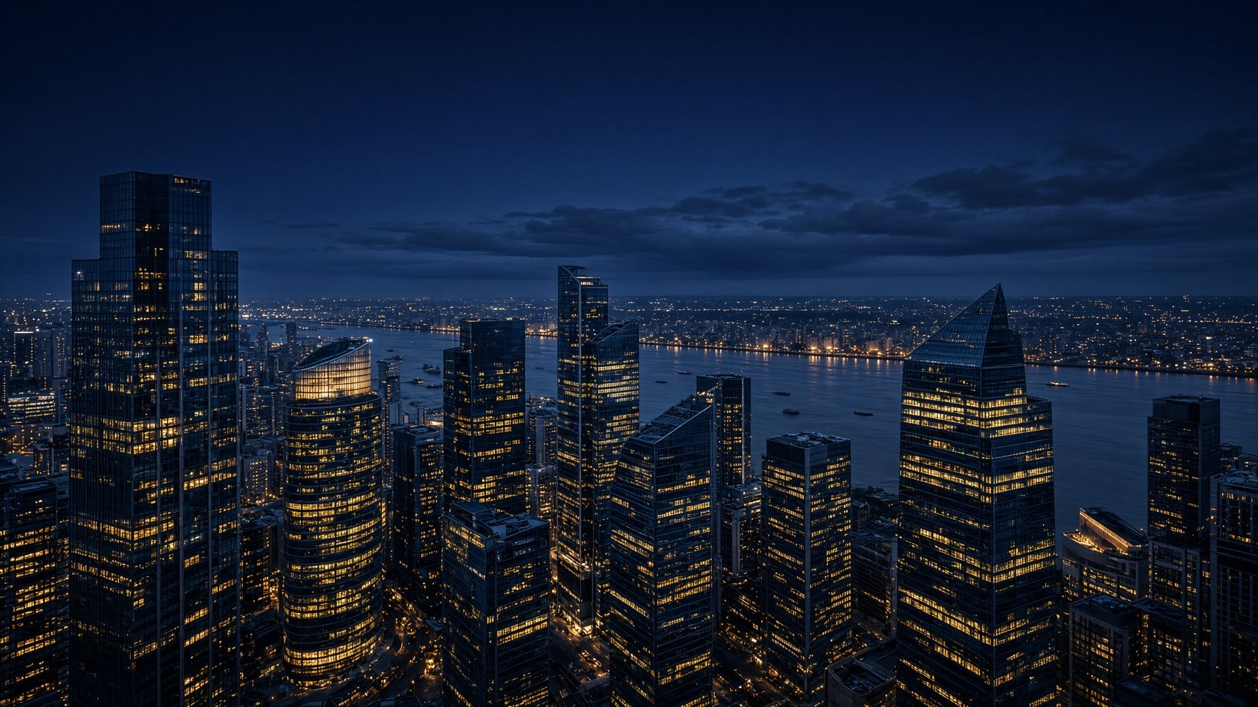 International financial district at dusk